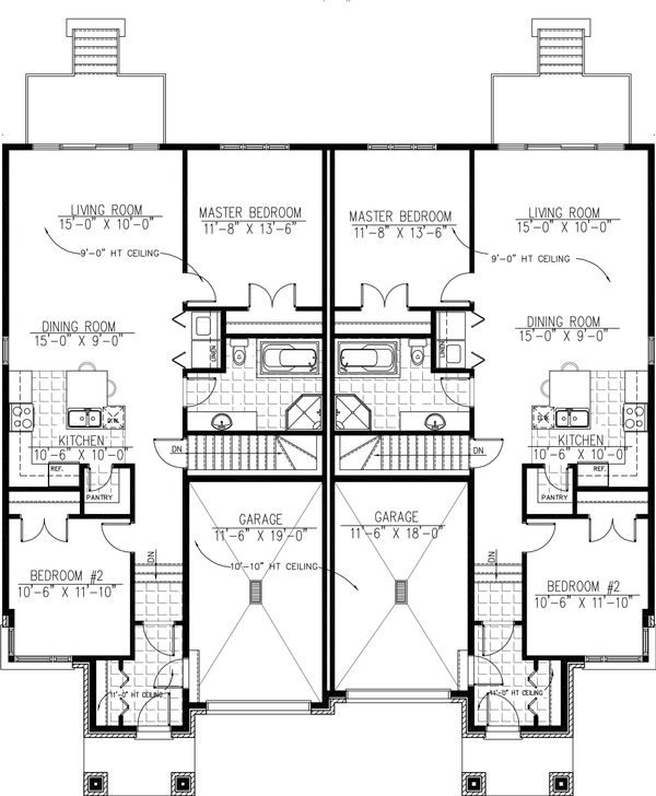 1100 square foot duplex 2 bedroom 1 bath house plan