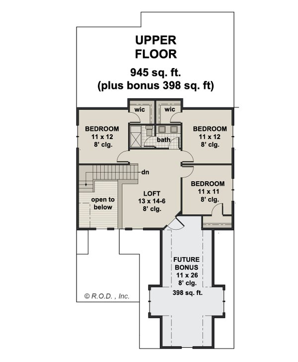 House Plan Design - Floor Plan - Upper Floor for Farmhouse House Plan #51-1565 - 4 bed, 2.5 bath