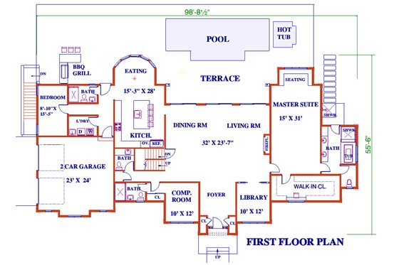 Floor Plan - Main Floor for European House Plan #3-343 - 6 bed, 6 bath