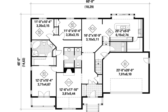 Floor Plan - Main Floor for Country House Plan #25-4643 - 3 bed, 2 bath