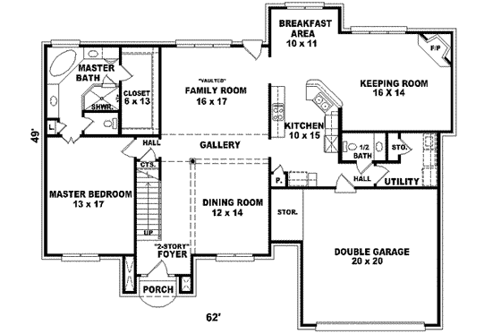 Floor Plan - Main Floor for Traditional House Plan #81-543 - 4 bed, 3.5 bath