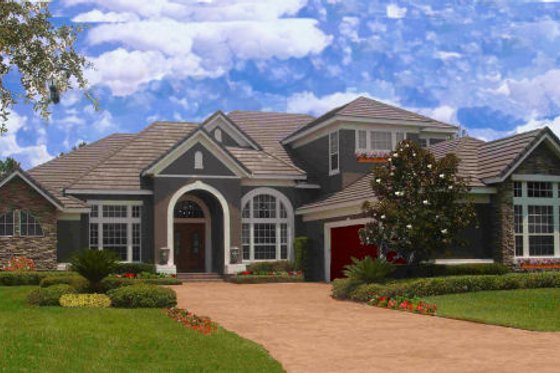 Exterior - Front Elevation for European House Plan #135-215 - 6 bed, 5 bath