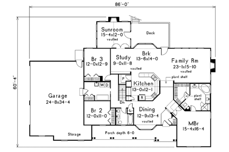 Dream House Plan - Floor Plan - Main Floor for Ranch House Plan #57-191 - 3 bed, 2 bath