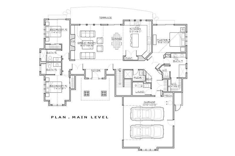House Blueprint - Floor Plan - Main Floor for Craftsman House Plan #892-38 - 4 bed, 5 bath