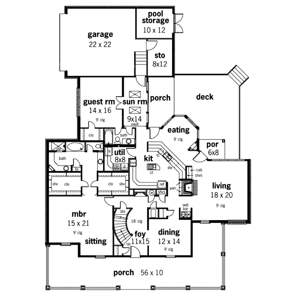 Home Plan - Southern Floor Plan - Main Floor Plan #45-170