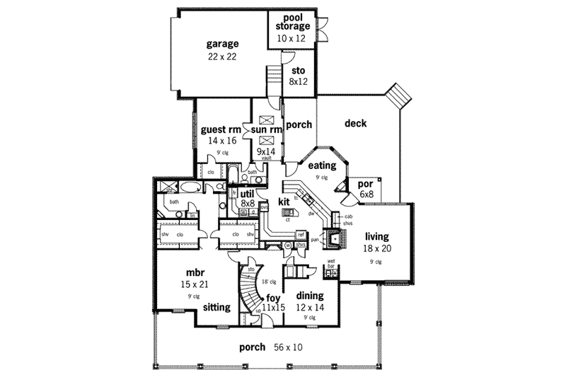 Dream House Plan - Floor Plan - Main Floor for Southern House Plan #45-170 - 4 bed, 3 bath