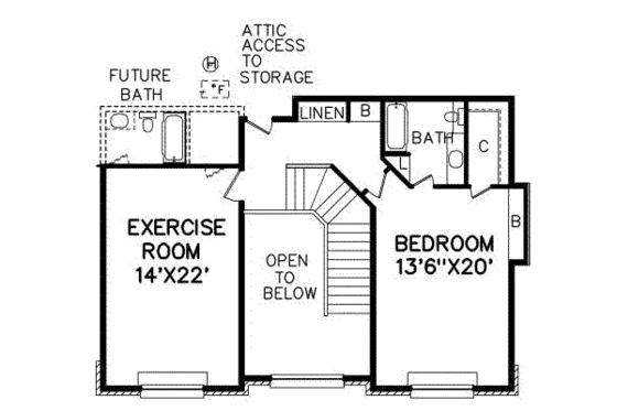 Floor Plan - Upper Floor for European House Plan #65-189 - 4 bed, 3.5 bath