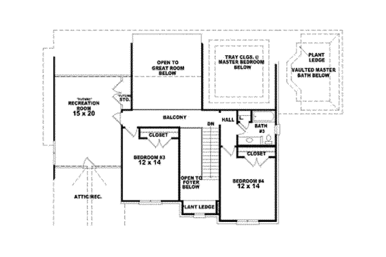 Floor Plan - Upper Floor for European House Plan #81-1194 - 4 bed, 3 bath