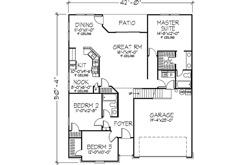 Home Plan - Floor Plan - Main Floor for Prairie House Plan #320-1041 - 3 bed, 2 bath