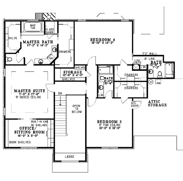 House Blueprint - Traditional Floor Plan - Upper Floor Plan #17-2835