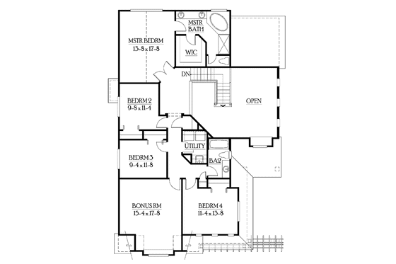 Floor Plan - Upper Floor for Craftsman House Plan #132-260 - 4 bed, 2.5 bath