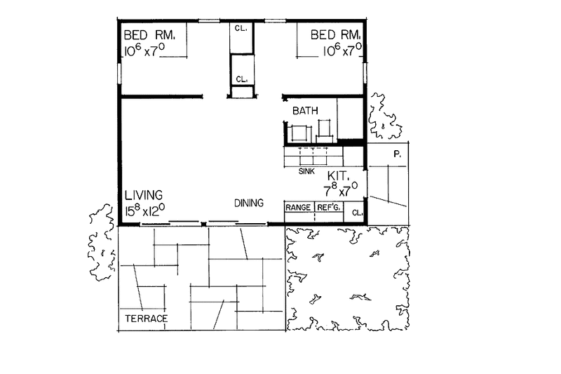 House Design - Floor Plan - Main Floor for Country House Plan #72-543 - 2 bed, 1 bath