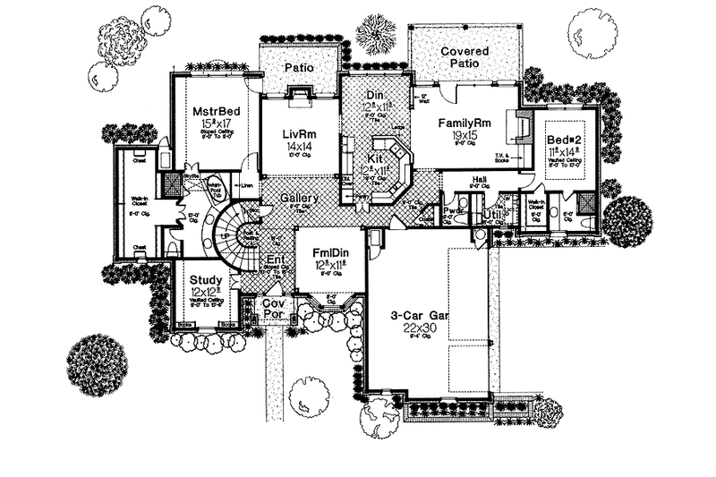 House Blueprint - Floor Plan - Main Floor for Country House Plan #310-1008 - 4 bed, 3.5 bath