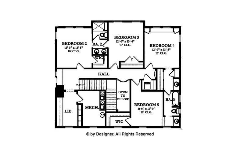 House Design - Floor Plan - Upper Floor for Colonial House Plan #1058-9 - 5 bed, 3.5 bath