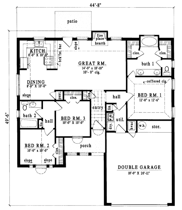 Architectural House Design - Ranch Floor Plan - Main Floor Plan #42-449