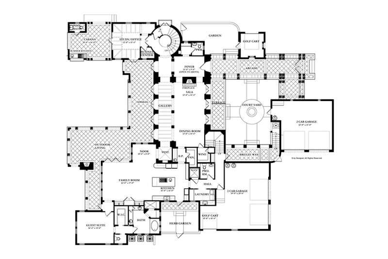 Dream House Plan - Floor Plan - Main Floor for Mediterranean House Plan #1058-16 - 5 bed, 5 bath