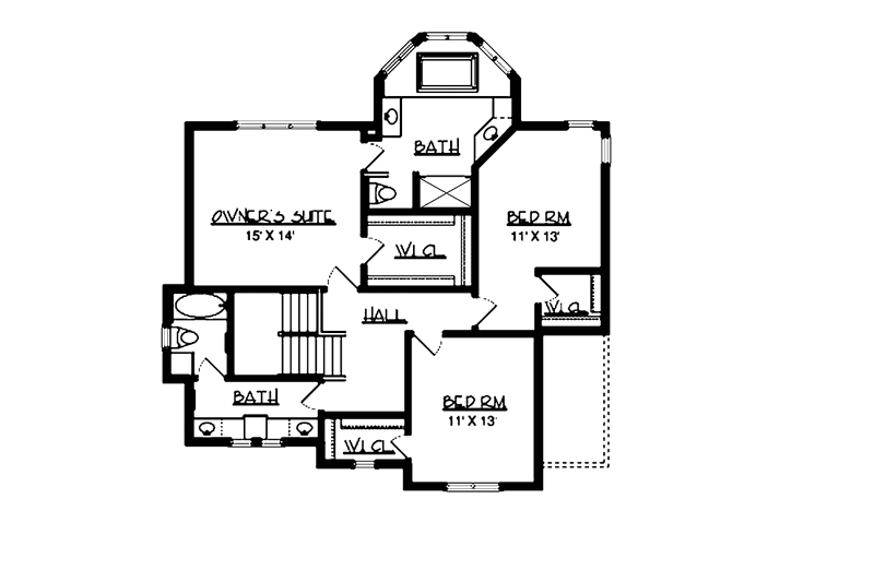 House Blueprint - Floor Plan - Upper Floor for Craftsman House Plan #320-1004 - 3 bed, 2.5 bath