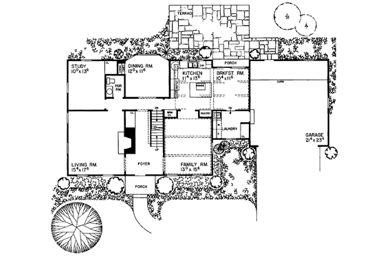 Floor Plan - Main Floor for Classical House Plan #72-680 - 3 bed, 2.5 bath