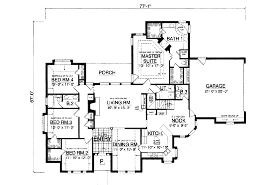Floor Plan - Main Floor for European House Plan #40-409 - 4 bed, 2.5 bath