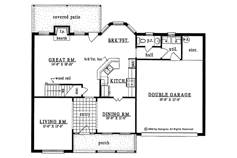 House Plan Design - Floor Plan - Main Floor for Traditional House Plan #42-544 - 3 bed, 2 bath