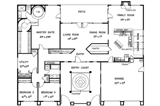 Floor Plan - Main Floor for Mediterranean House Plan #60-973 - 3 bed, 2 bath