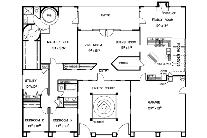 Home Plan - Floor Plan - Main Floor for Mediterranean House Plan #60-973 - 3 bed, 2 bath