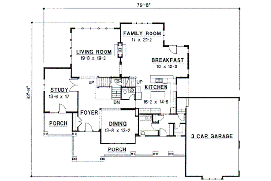 Floor Plan - Main Floor for Bungalow House Plan #67-274 - 4 bed, 4 bath