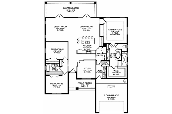 Floor Plan - Main Floor for Colonial House Plan #1058-124 - 3 bed, 2 bath
