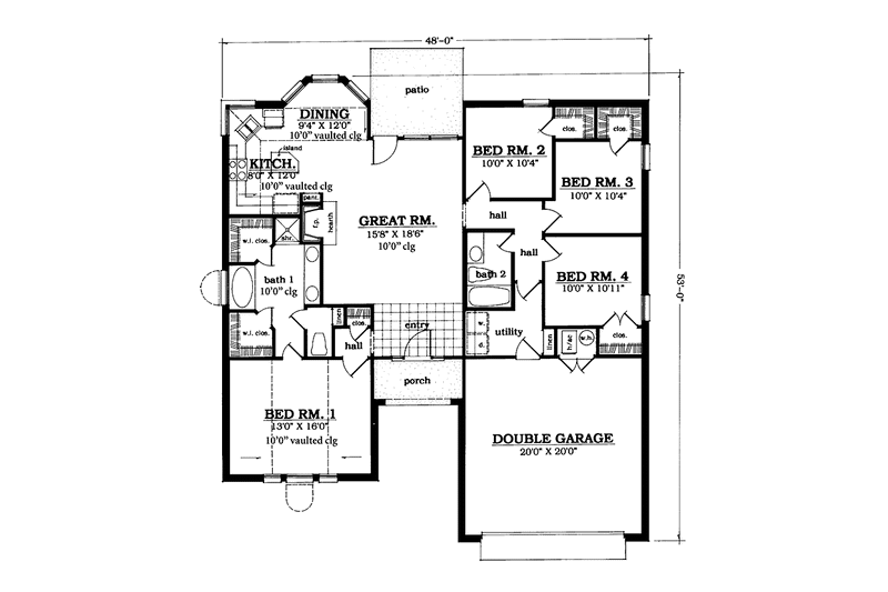Architectural House Design - Floor Plan - Main Floor for Country House Plan #42-708 - 4 bed, 2 bath