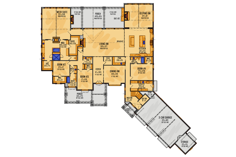 Architectural House Design - Floor Plan - Main Floor for Farmhouse House Plan #1081-31 - 4 bed, 3.5 bath