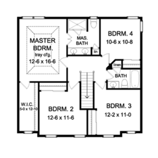 Architectural House Design - Colonial Floor Plan - Upper Floor Plan #1010-50