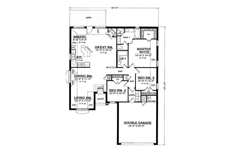 Dream House Plan - Floor Plan - Main Floor for European House Plan #42-657 - 3 bed, 2 bath