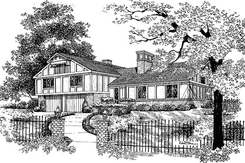 Home Plan - Tudor Exterior - Front Elevation Plan #72-670
