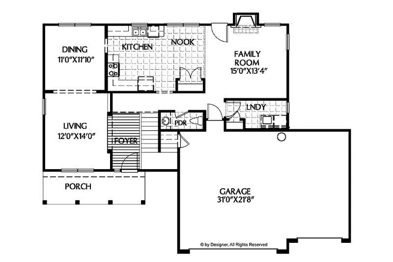 Architectural House Design - Floor Plan - Main Floor for Colonial House Plan #999-82 - 3 bed, 2.5 bath