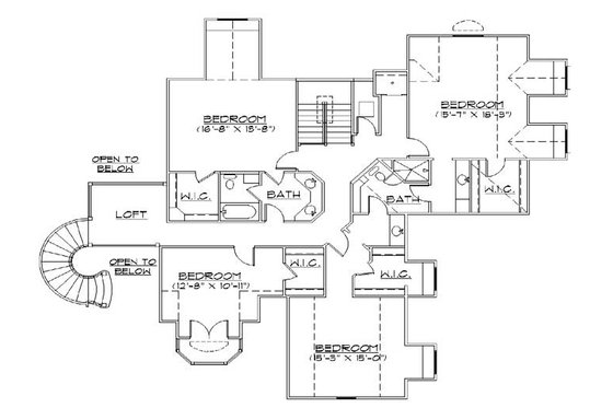 Floor Plan - Upper Floor for European House Plan #5-445 - 6 bed, 5 bath