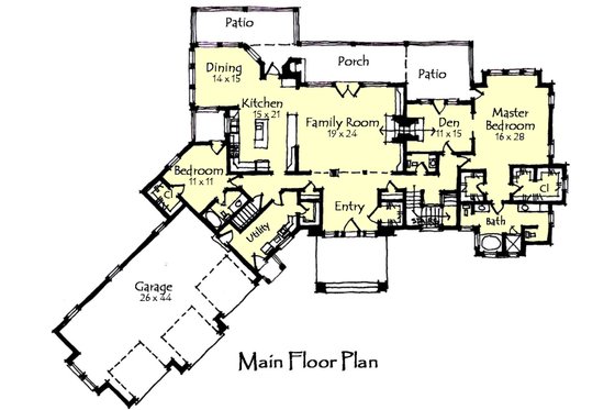 Floor Plan - Main Floor for Craftsman House Plan #921-23 - 4 bed, 4.5 bath