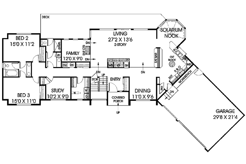 Home Plan - Floor Plan - Main Floor for Adobe / Southwestern House Plan #60-967 - 3 bed, 3 bath