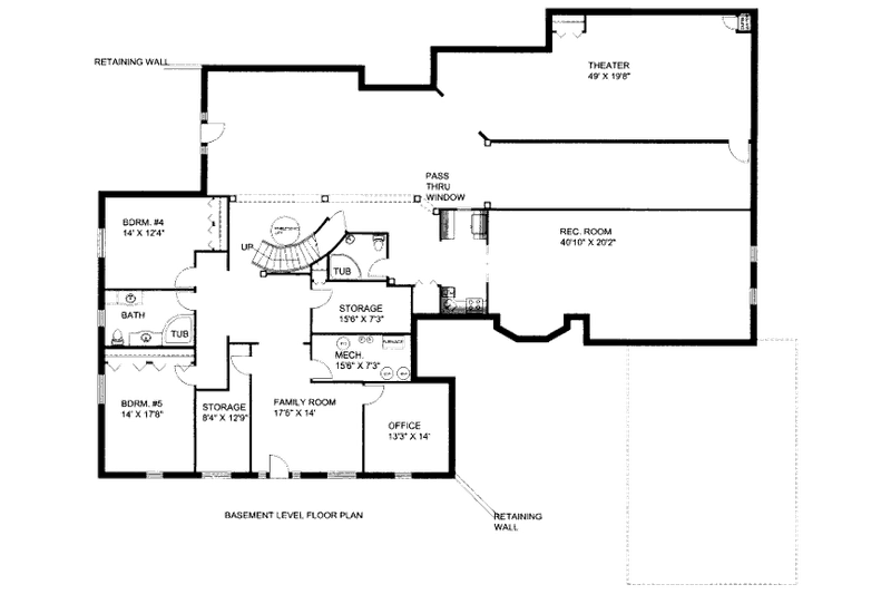 Architectural House Design - Floor Plan - Lower Floor for Modern House Plan #117-631 - 5 bed, 4.5 bath