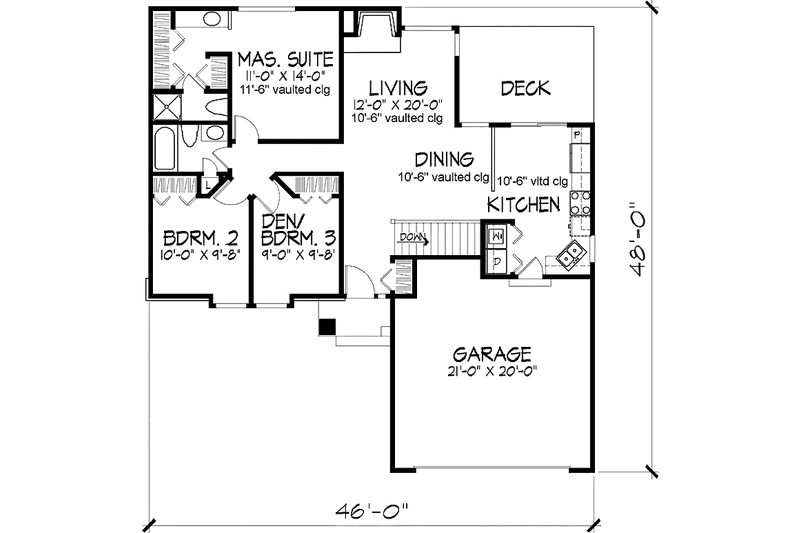Home Plan - Floor Plan - Main Floor for Ranch House Plan #320-572 - 2 bed, 2 bath