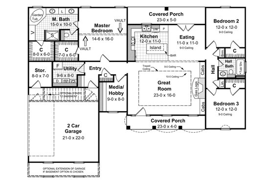 Floor Plan - Main Floor for Farmhouse House Plan #21-510 - 3 bed, 2 bath