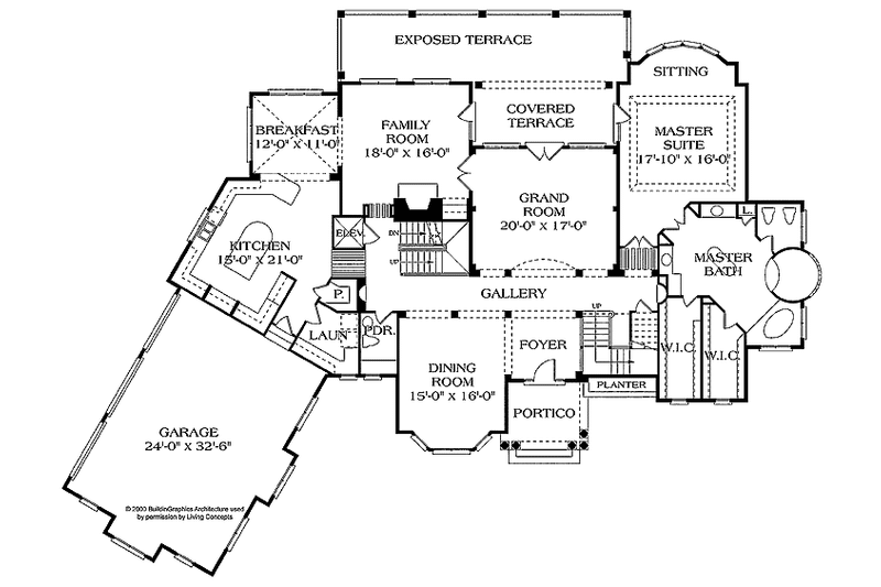 Architectural House Design - Floor Plan - Main Floor for Mediterranean House Plan #453-366 - 4 bed, 5.5 bath