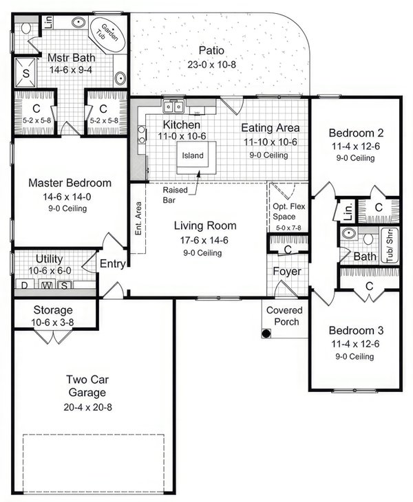 House Blueprint - Ranch Floor Plan - Main Floor Plan #21-572