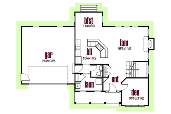 Floor Plan - Main Floor for Farmhouse House Plan #435-4 - 3 bed, 2.5 bath