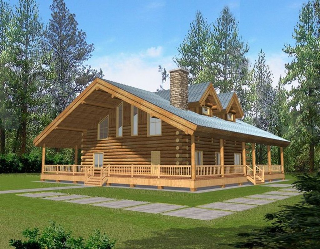 Exterior - Front Elevation 2 for Log House Plan #117-477 - 1 bed, 1 bath