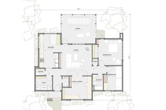 Floor Plan - Main Floor for Bungalow House Plan #460-10 - 2 bed, 1.5 bath