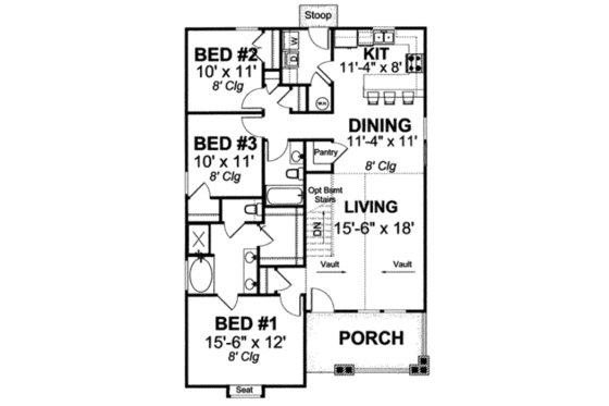 Floor Plan - Main Floor 1 for Craftsman House Plan #20-1887 - 3 bed, 2 bath