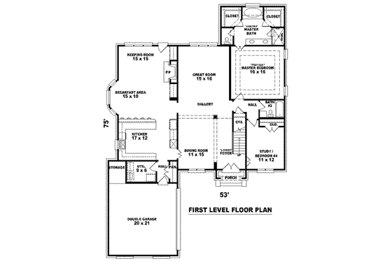 Floor Plan - Main Floor for Colonial House Plan #81-1566 - 3 bed, 3 bath