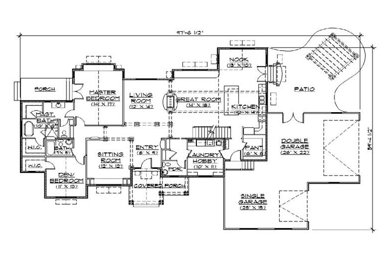 Home Plan - Floor Plan - Main Floor for Bungalow House Plan #5-380 - 5 bed, 3.5 bath