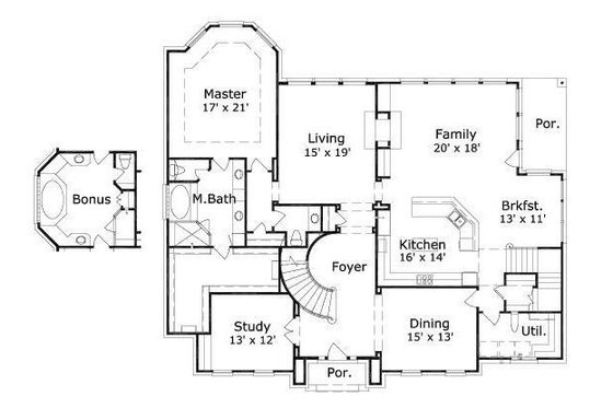 Floor Plan - Main Floor for Colonial House Plan #411-809 - 4 bed, 3.5 bath