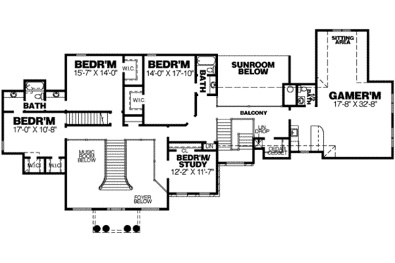 Floor Plan - Upper Floor for Southern House Plan #34-201 - 6 bed, 5.5 bath